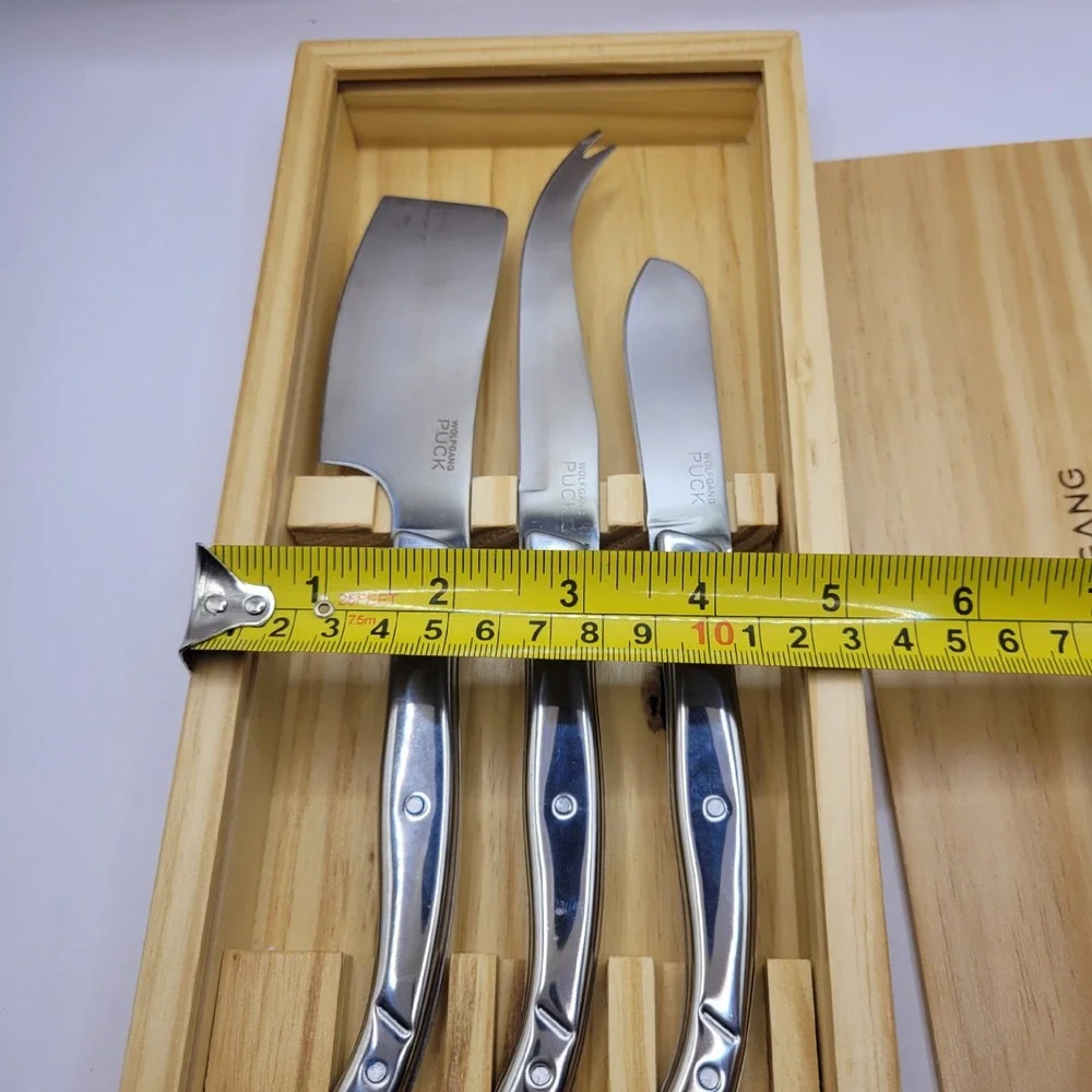 Wolfgang Puck 3 Piece Stainless Steel Cheese Knife‎ Set with Wooden Storage Box